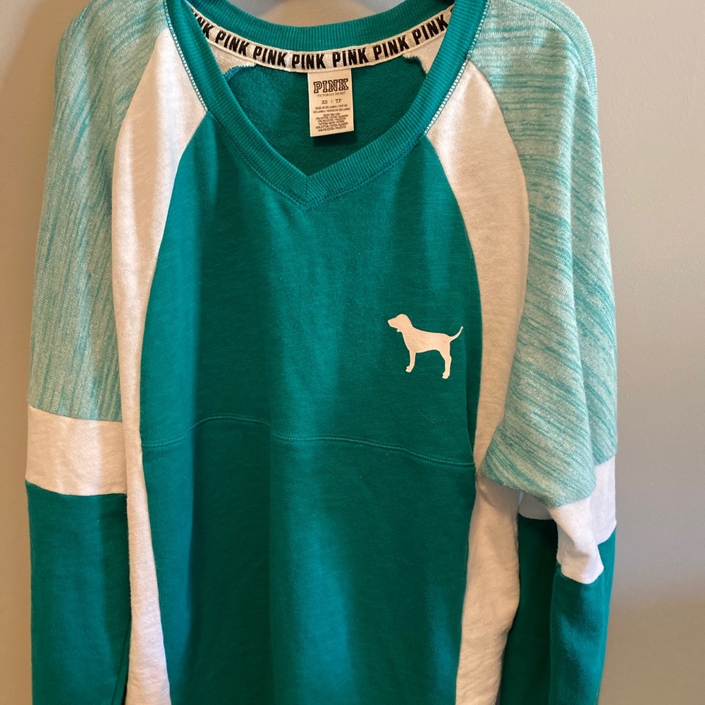 PINK Blue/Green Varsity Long Sleeve